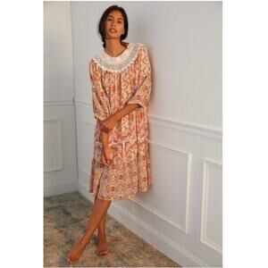 Anthropologie Florence Floral Lace Lounge Dress Cotton Size Small